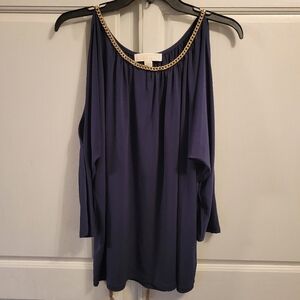 Michael Kors Cold Shoulder Gold Chain Neckline Blouse